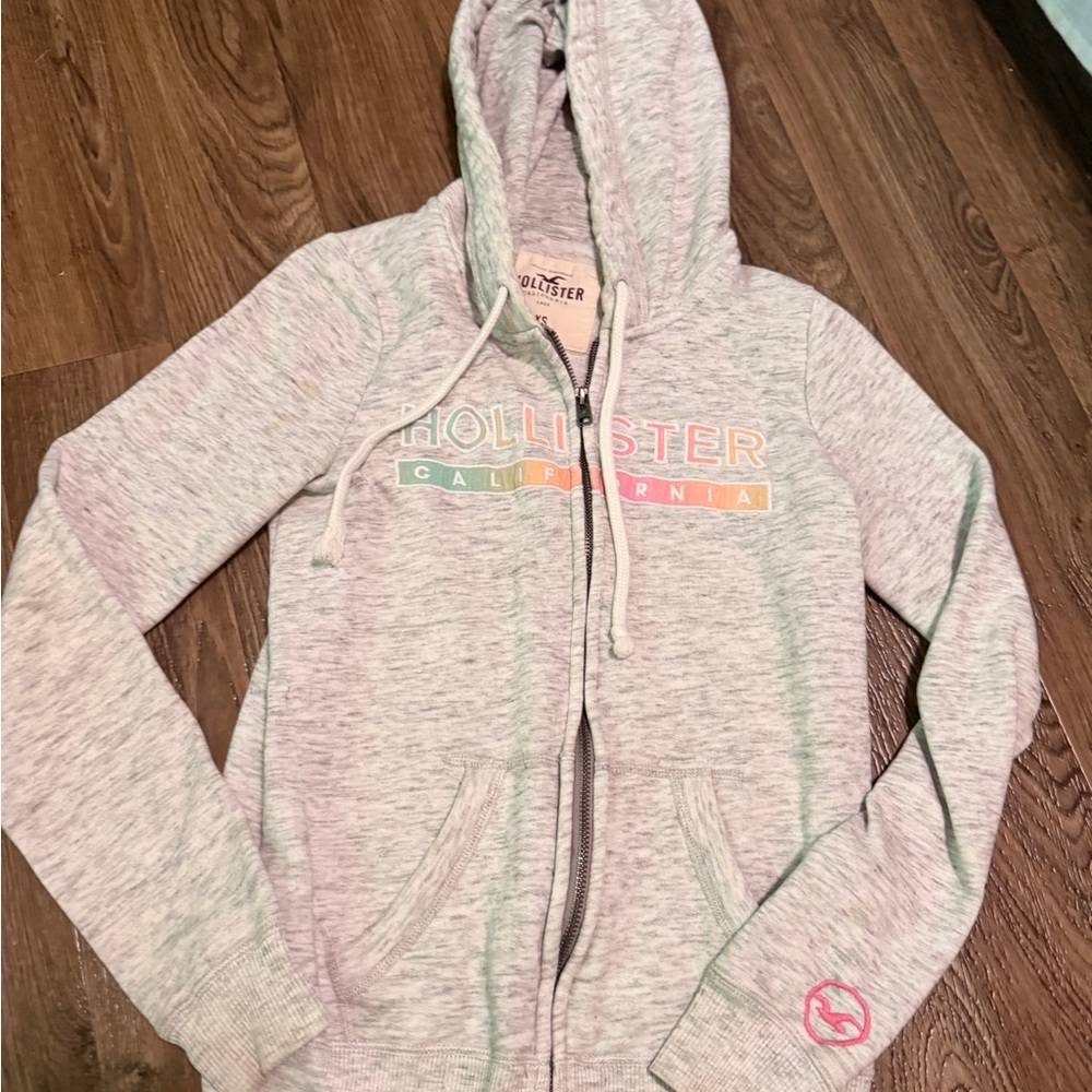 Hollister Light Gray Hoodie with Pastel Logo